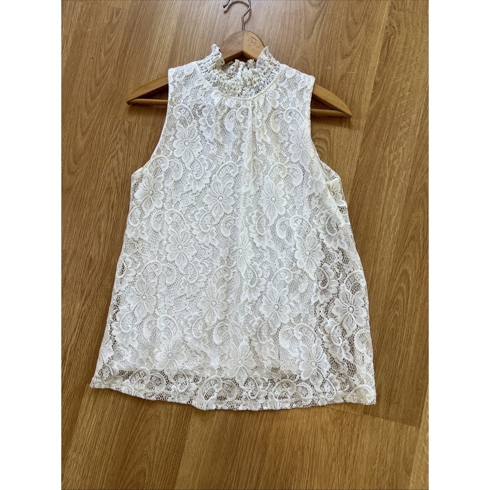 Cable & Gauge Womens Tank Top White Lace Mockneck Fairy Grunge Romantic Feminine